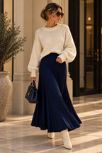 Amara Pleated Knit Skirt Navy