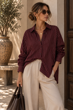 Thea Stripe Shirt Burgundy