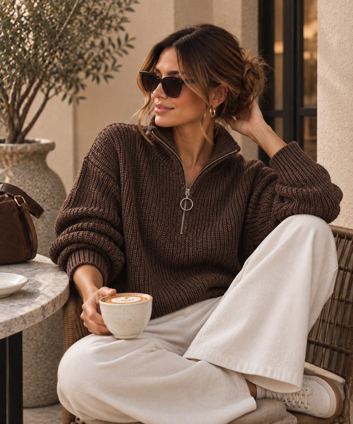 Darling Quarter Zip Knit Chocolate