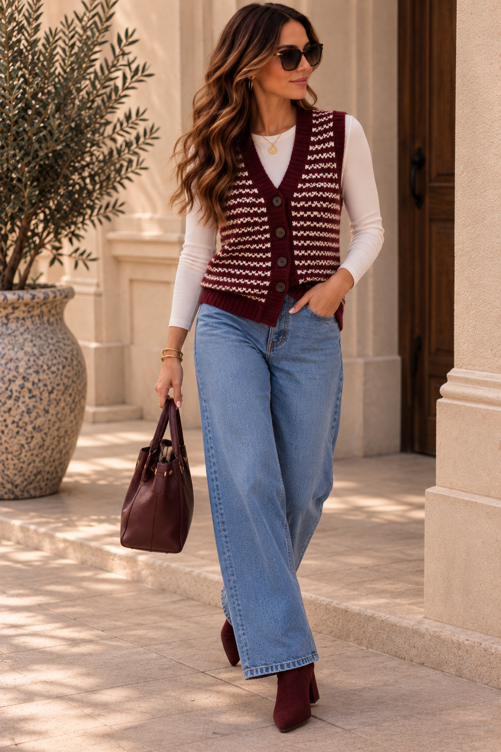 Elodie Knit Waistcoat Burgundy