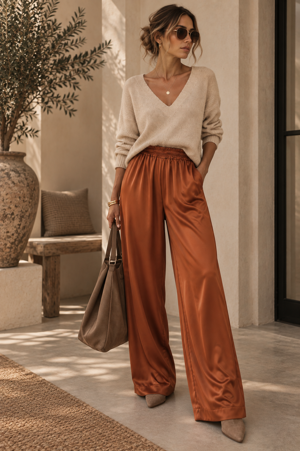 Mila Satin Trousers Rust