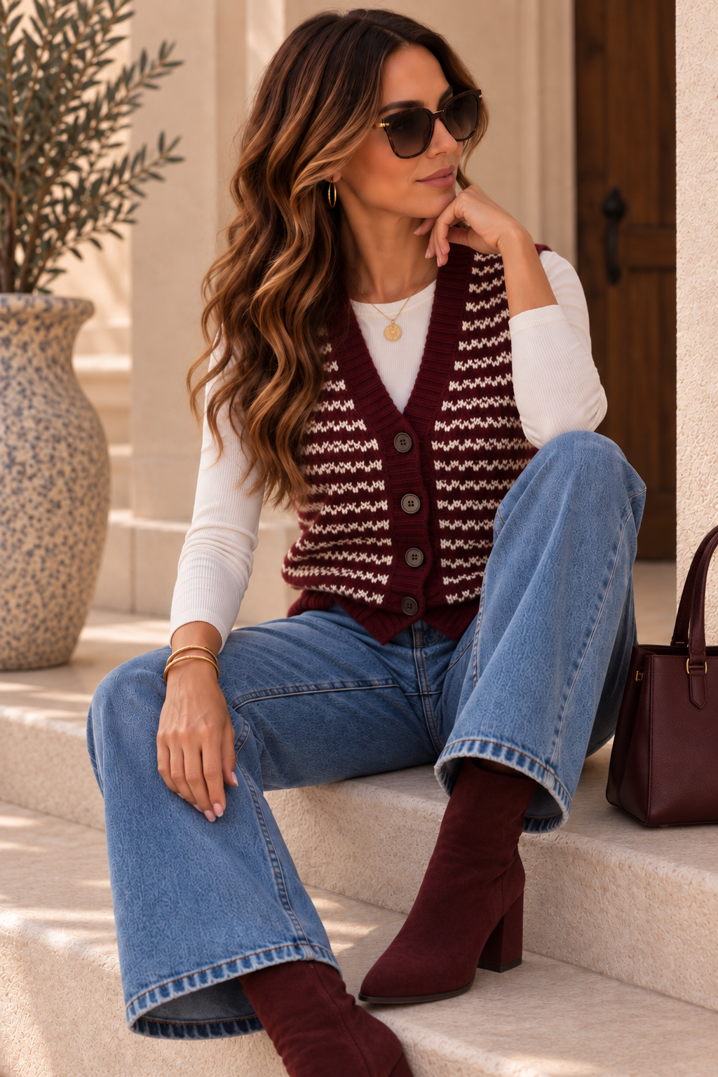 Elodie Knit Waistcoat Burgundy