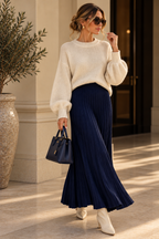 Amara Pleated Knit Skirt Navy