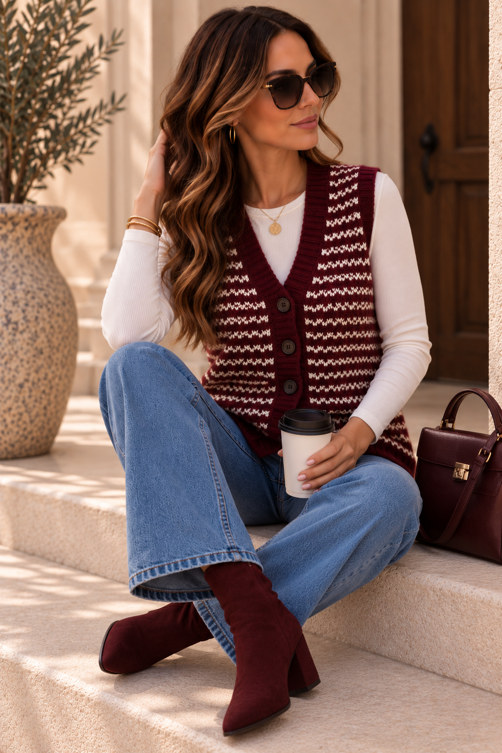 Elodie Knit Waistcoat Burgundy