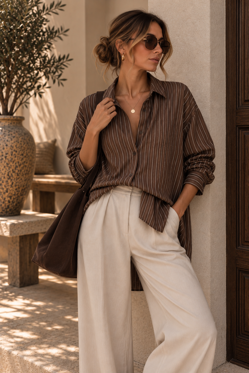 Thea Stripe Shirt Chocolate