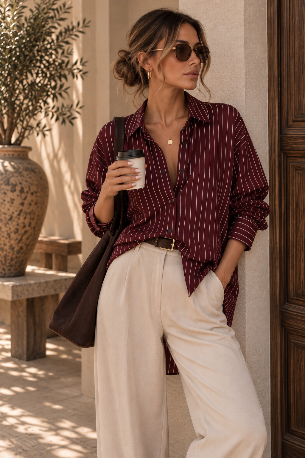 Thea Stripe Shirt Burgundy