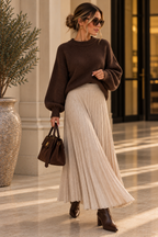 Amara Pleated Knit Skirt Stone
