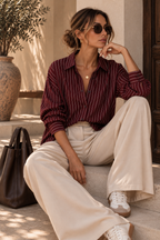 Thea Stripe Shirt Burgundy