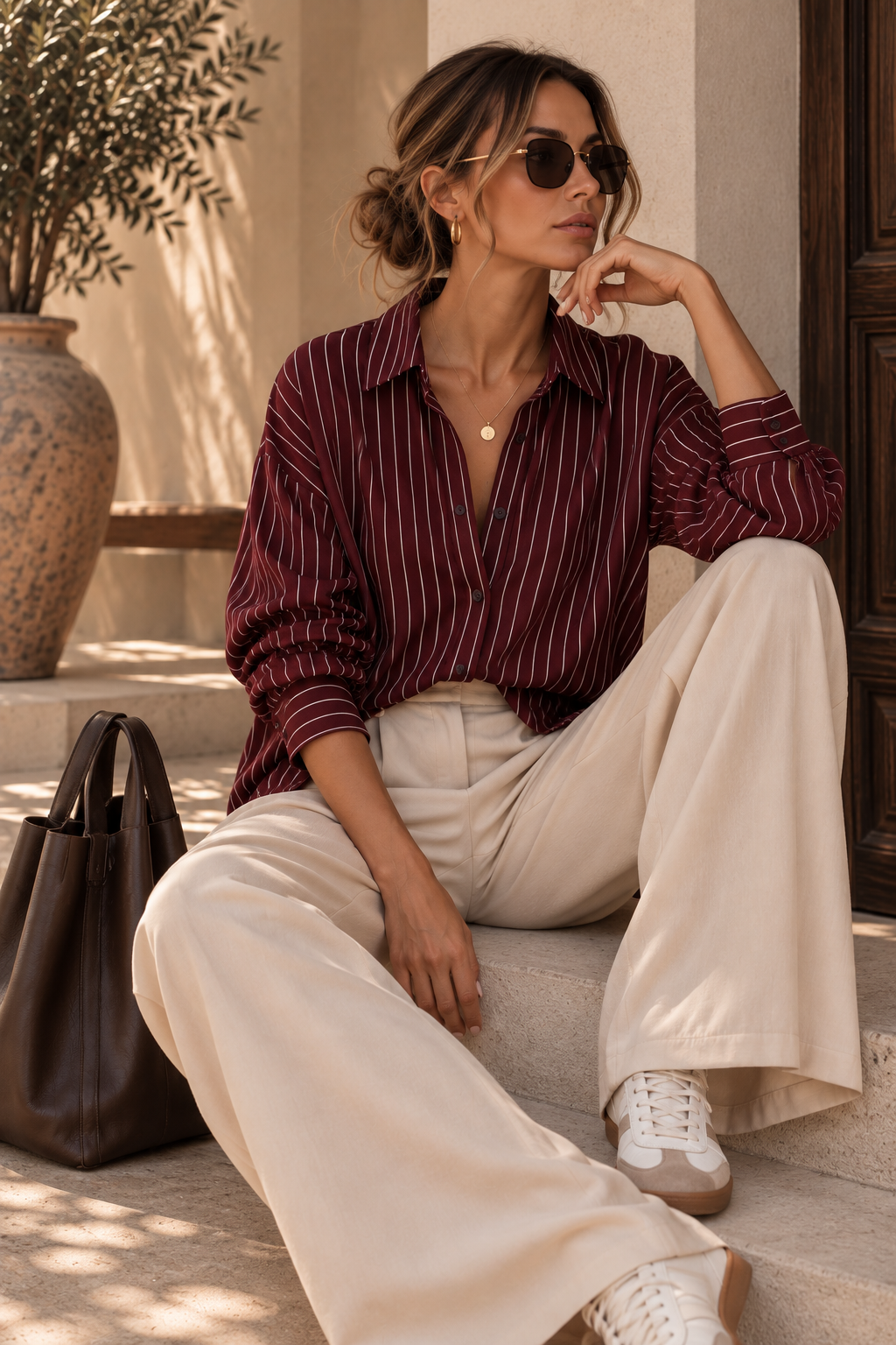 Thea Stripe Shirt Burgundy