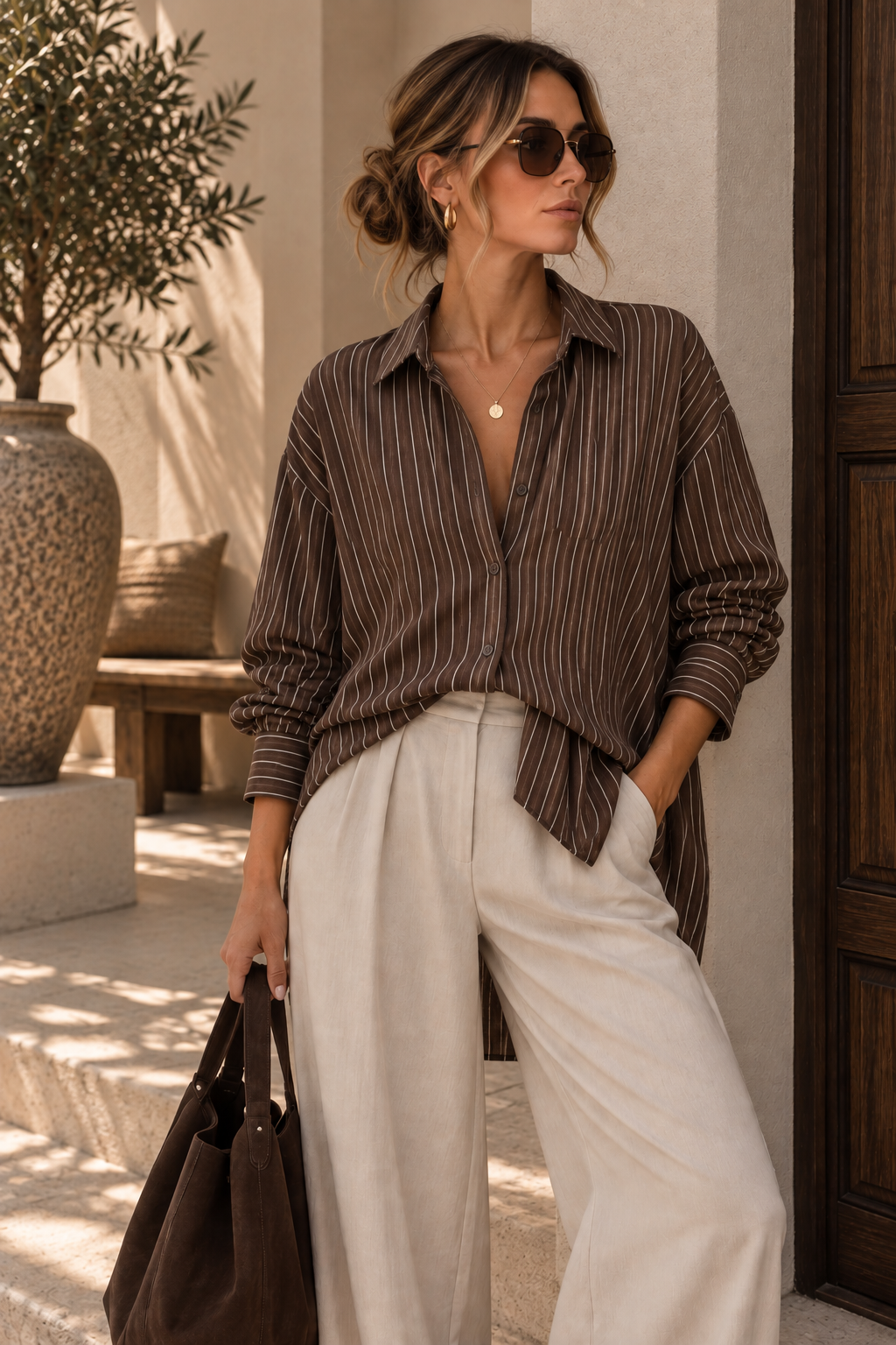 Thea Stripe Shirt Chocolate