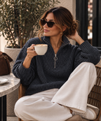 Darling Quarter Zip Knit Charcoal